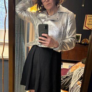 Zara Metallic Silver Leather Moto Jacket